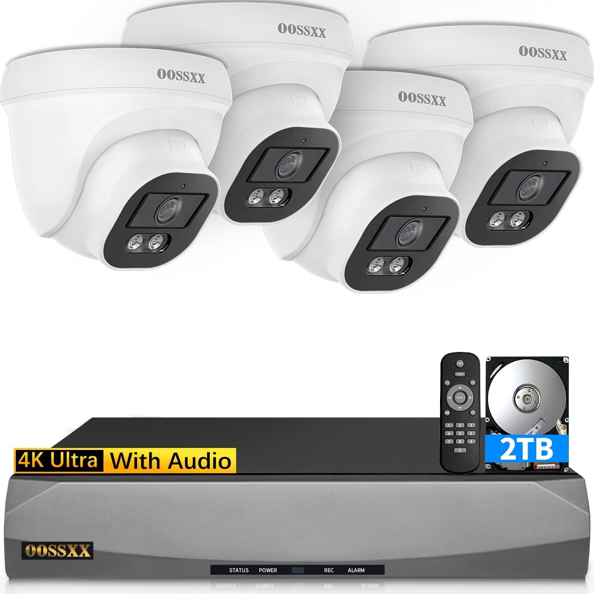 (2026 Update) 4K PoE Security Camera System, 4 Wired Dome Cameras Outdoor Indoor, 130° Wide Angle, 8CH NVR with 2TB HDD, Built-in Mic, Free App Remote Access, No Monthly Fee, 60 Days Recording