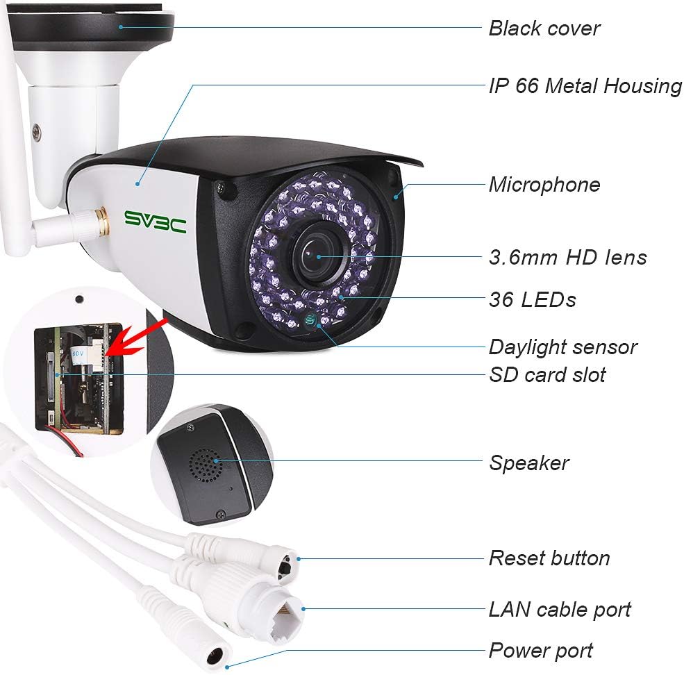 SV3C 2 Pack 5MP Outdoor Home Security Cameras, Dual Band 2.4G 5GHZ WiFi Camera, Onvif IP Cam with Human Motion Detect, RTSP Browser View, 2-Way Audio, SD Card Record, Metal Shell Waterproof, LAN Port