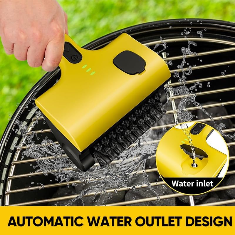 Cordless Electric Grill Cleaner - 360° Rotating BBQ Brush with Replacement Bristles, Safe for Charcoal Grates & All Grill Types, Fast & Efficient Cleaning Tool