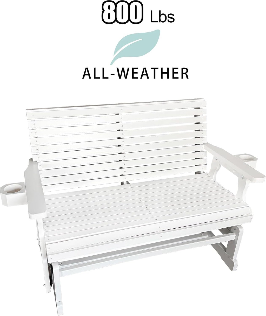 Fortune Candy Patio Glider with Cup Holders, High Roll Back and Deep Contoured Seat,Heavy Duty 800 Lb (White, 2-Seater)