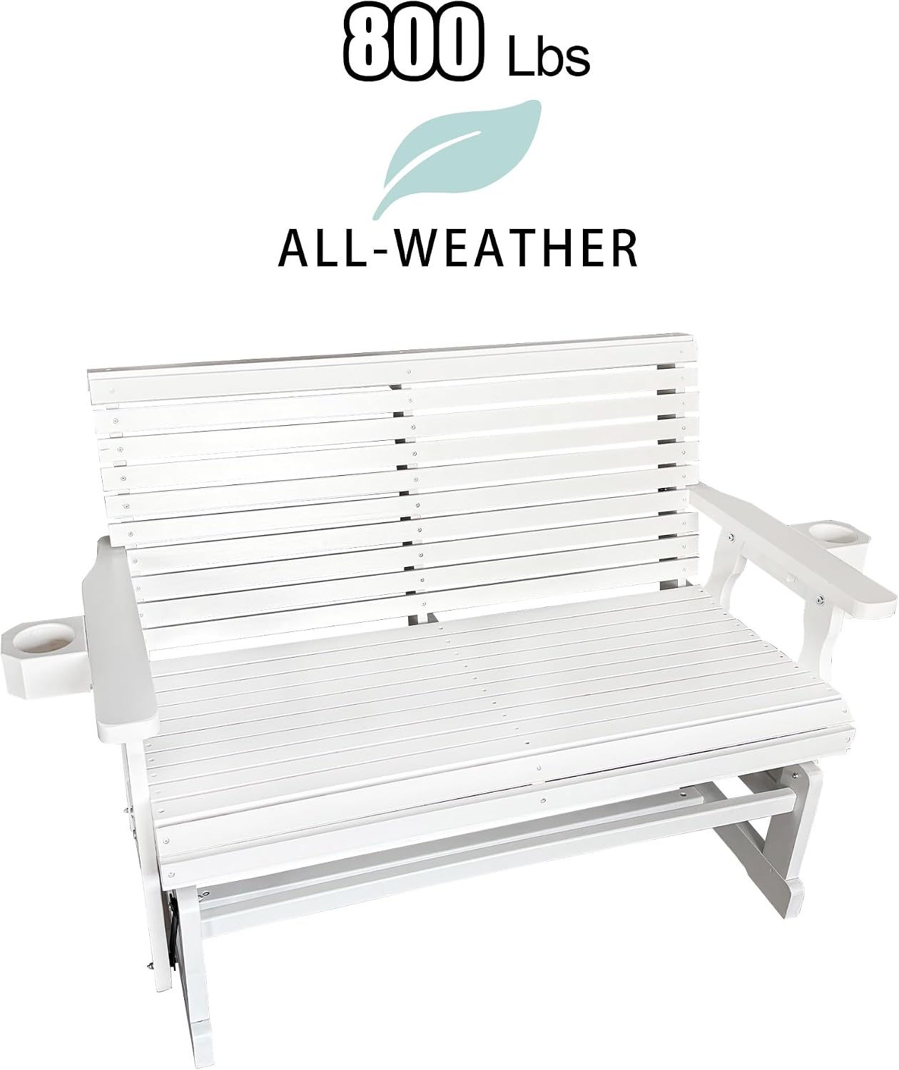 Fortune Candy Patio Glider with Cup Holders, High Roll Back and Deep Contoured Seat,Heavy Duty 800 Lb (White, 2-Seater)