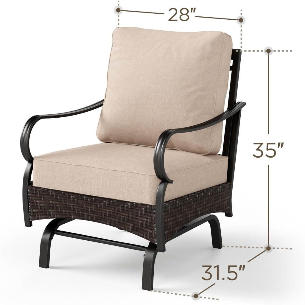 PHI VILLA Patio Rocking Chairs Set of 2, Outdoor Wicker Chairs with Thick Cushion, All Weather High Back Outdoor Furniture for Balcony Porch and Yard