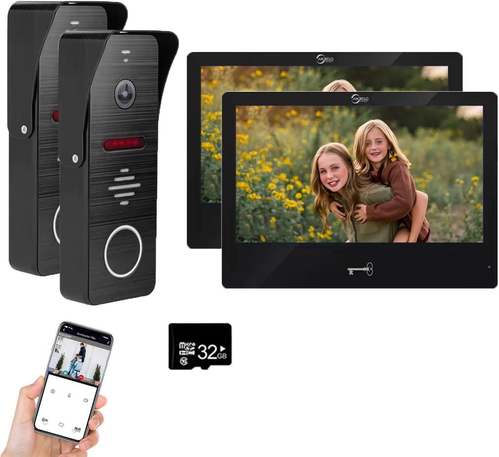 Ring doorbell Wired,1080P Doorbell Camera(B),Indoor Outdoor Camera,10 Inch Monitor (B) Ring Video Doorbell with Night Vision,Dual-Way Intercom for Villa House Office Apartment (2 Bell +2 Screen)