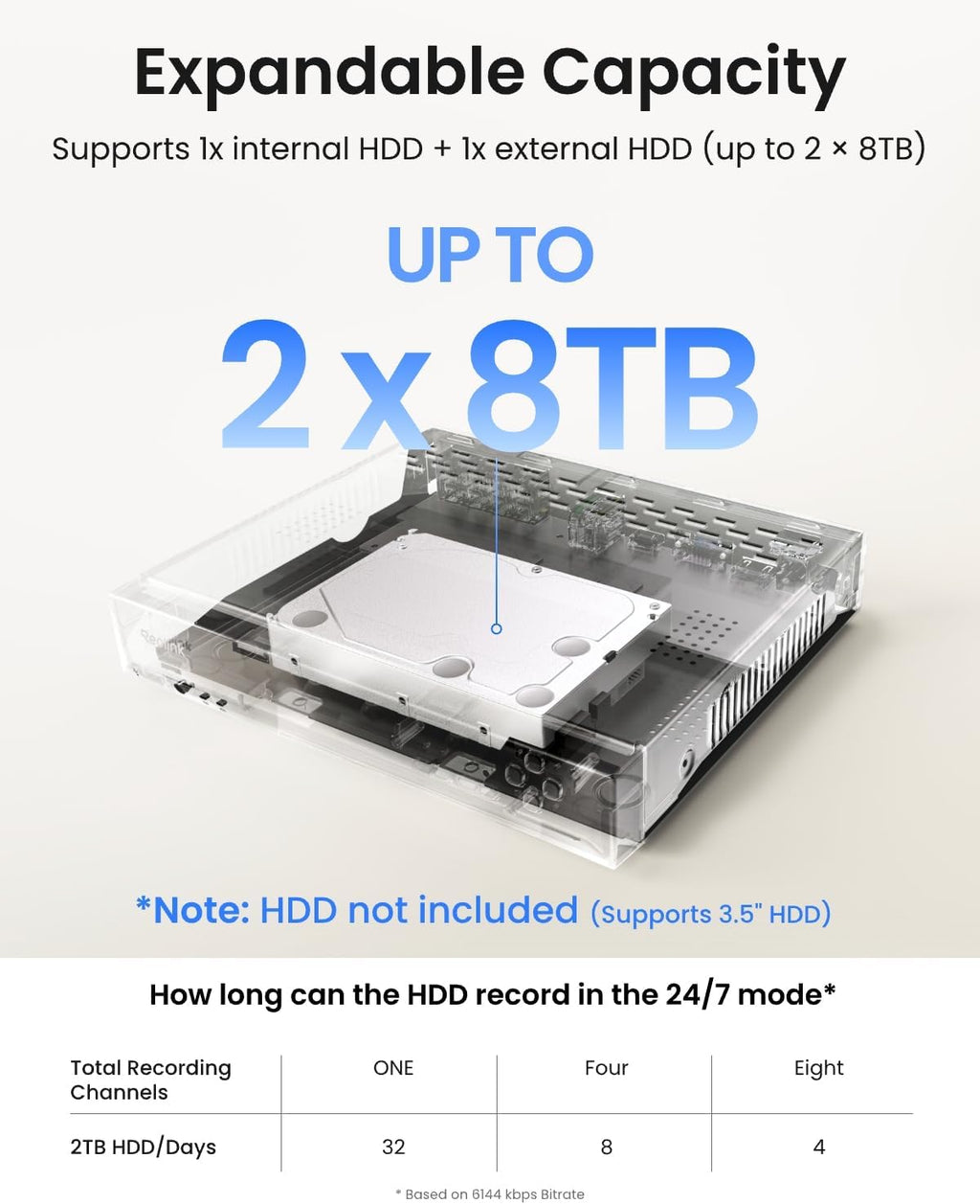 REOLINK 8CH Network Video Recorder for Home Security Camera System, 24/7 Recording(HDD Not Included), Only Work with 16MP/12MP/4K/8MP/5MP/4MP REOLINK PoE IP Camera, RLN8-410