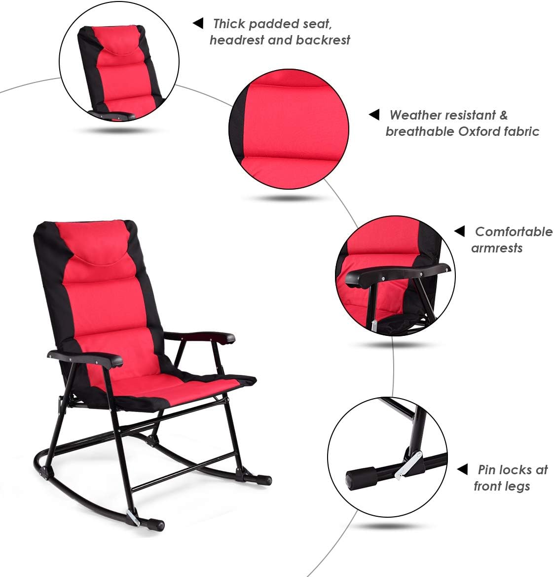 Tangkula 3-Piece Folding Bistro Set, Outdoor Rocking Chairs & Round Table, Patio Folding Furniture Set for Backyard, Garden, Poolside, Porch (Red)