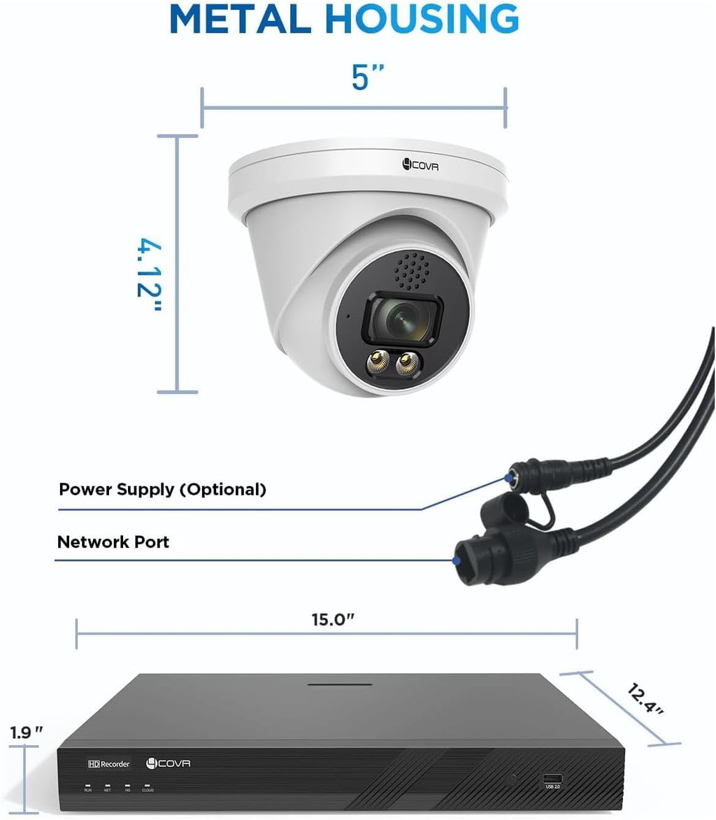 4COVR 12MP Security Camera System 16 Channel PoE for Business, 8X 12MP Wired IP Cameras IP67, 2-Way Audio Talk, Person Vehicle Detection & Smart Color Night Vision, UltraHD NVR 4TB HDD, LY97KAAM1608