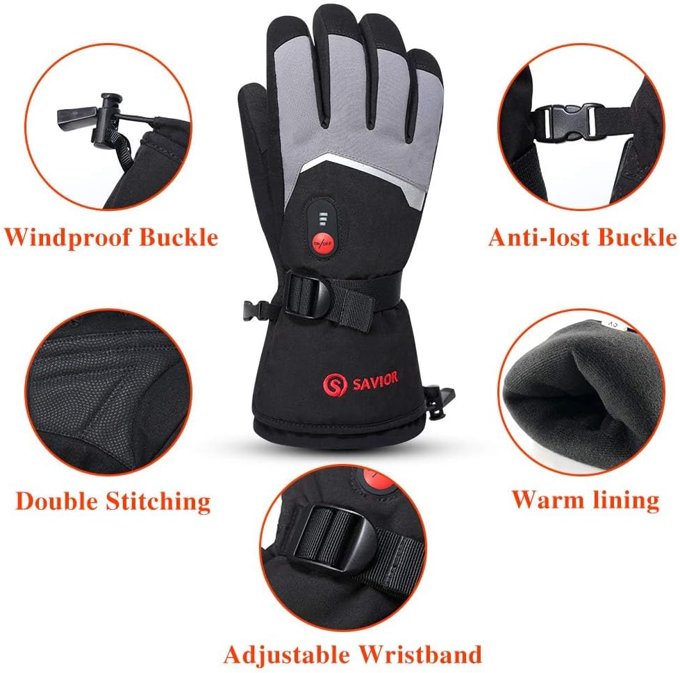 SAVIOR HEAT Rechargeable Heated Gloves with 3 Heating Levels - Electric Ski Gloves, Touchscreen, Waterproof for Men Women