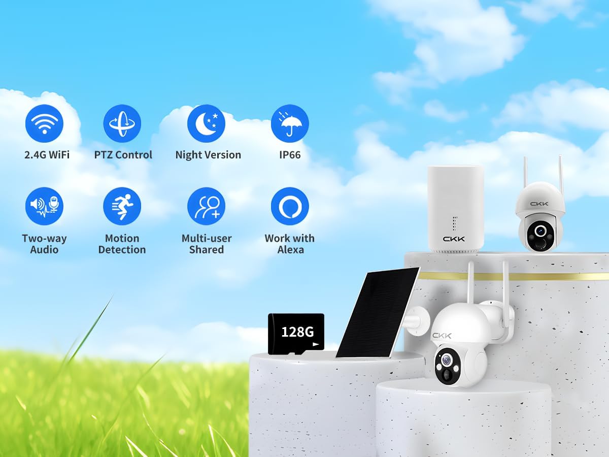 2.5K Home Security Solar Cameras Wireless System,4 Cameras Kit with Solar Battery Powered, 360° WiFi Camera with PIR,2-Way Audio, Spotlight Camera, 128G Local Storage,99% New-Showpiece