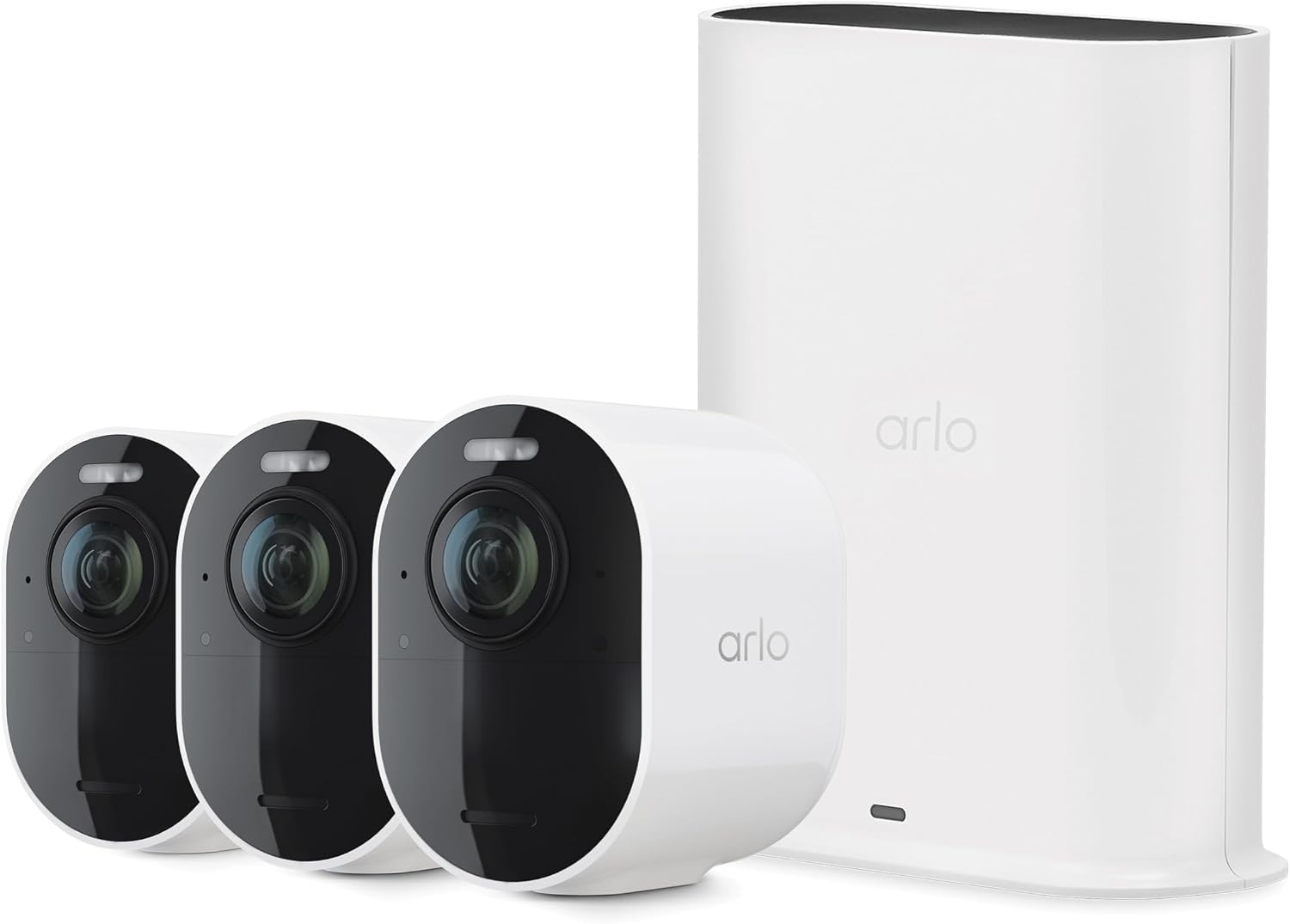 Arlo Ultra Security Camera 4K HDR (2nd Gen, 2020 Release) + SmartHub, Battery Power, Emergency Response, AI Event Captions, 1-Month Trial of Secure Plan, 180° Field of View, 3 Cam, White