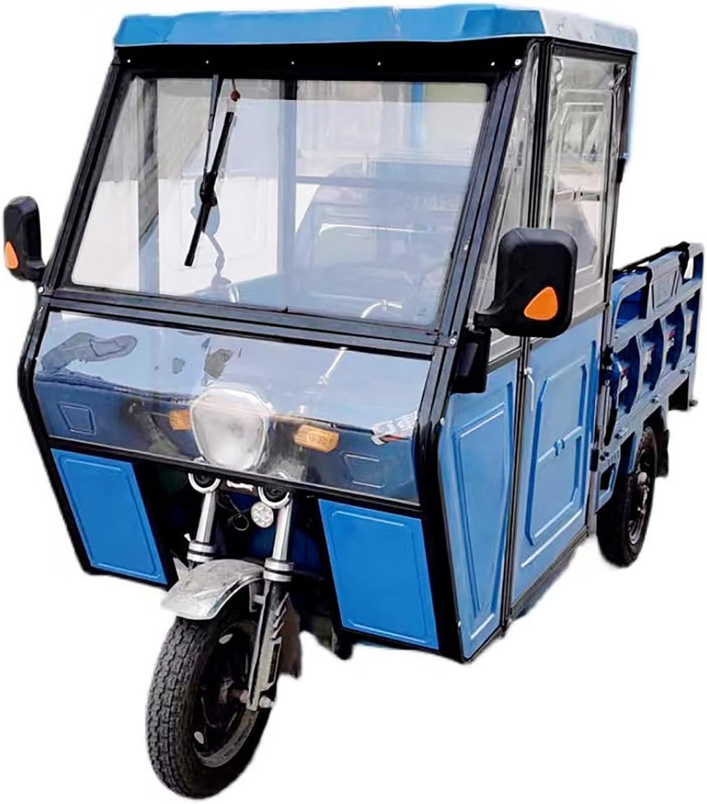 Electric Tricycle Cover, Three-Wheeler Cab Awning, Fully Enclosed Awning, Tricycle Frame Canopy with Tempered Glass, for Delivery Electric Trike(Blue A,100cm/39.4in)