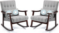 AVAWING Upholstered Rocking Chair Set of 2, Small Fabric Glider Rocker with 2-Point Massage Lumbar Pillow and Solid Wood Legs, for Bedroom and Living Room, Light Grey