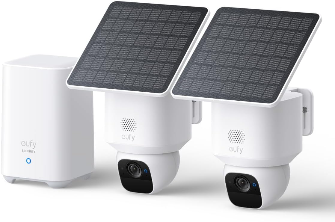 eufy Security SoloCam E30, 2-Cam Kit, Security Cameras Wireless Outdoor, Solar Camera Outdoor Wireless, 360° Pan, AI Tracking, 2K Clarity, No Monthly Fee (Renewed)