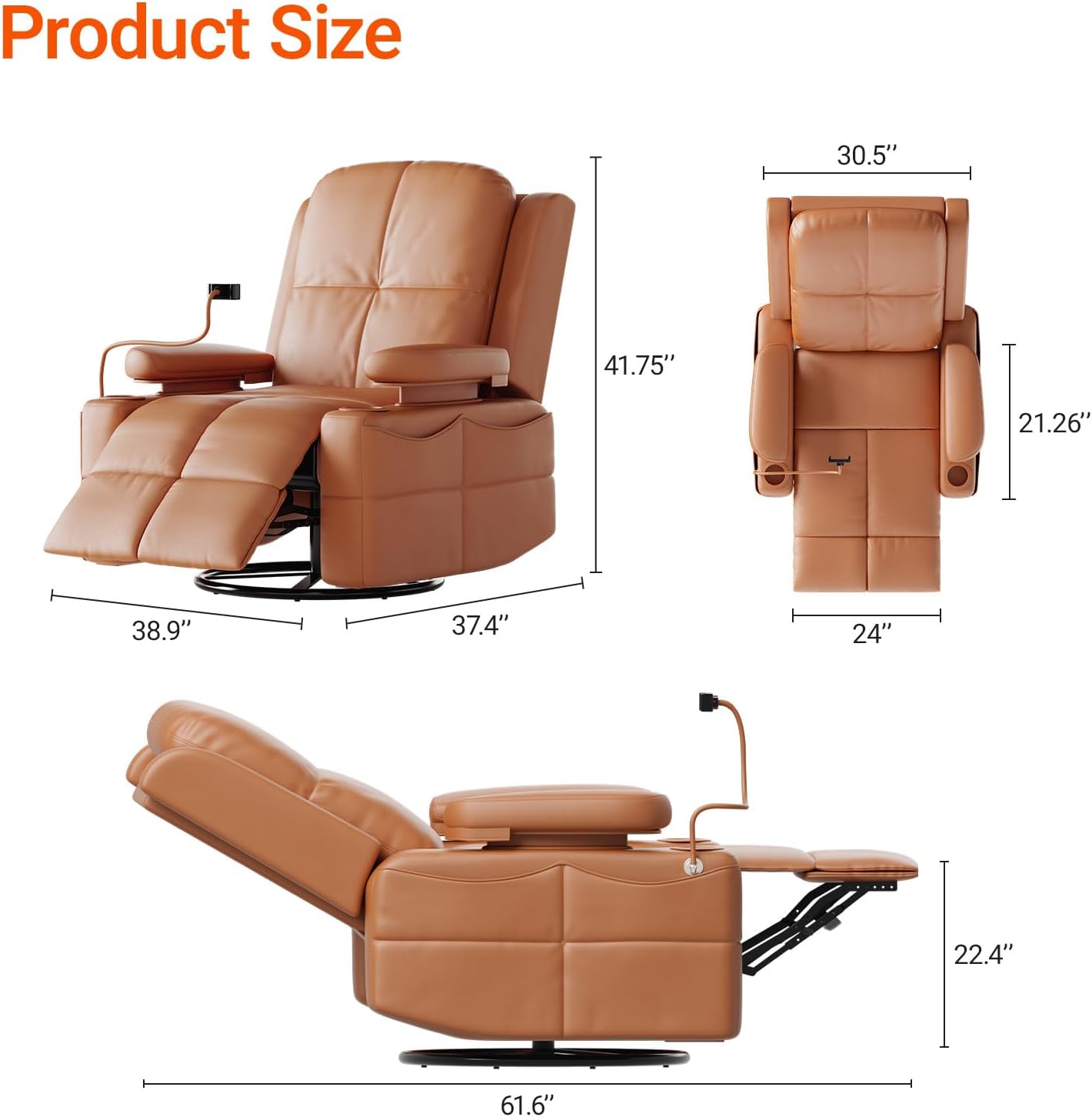 MAMAZING Lullapod Power Nursery Recliner Rocking Chair, Triple Motor Power Recliner with HugAssist Armrest, 270° Swivel Glider and Quiet Rocking Chair Nursery with Dual Charging Port and Storage