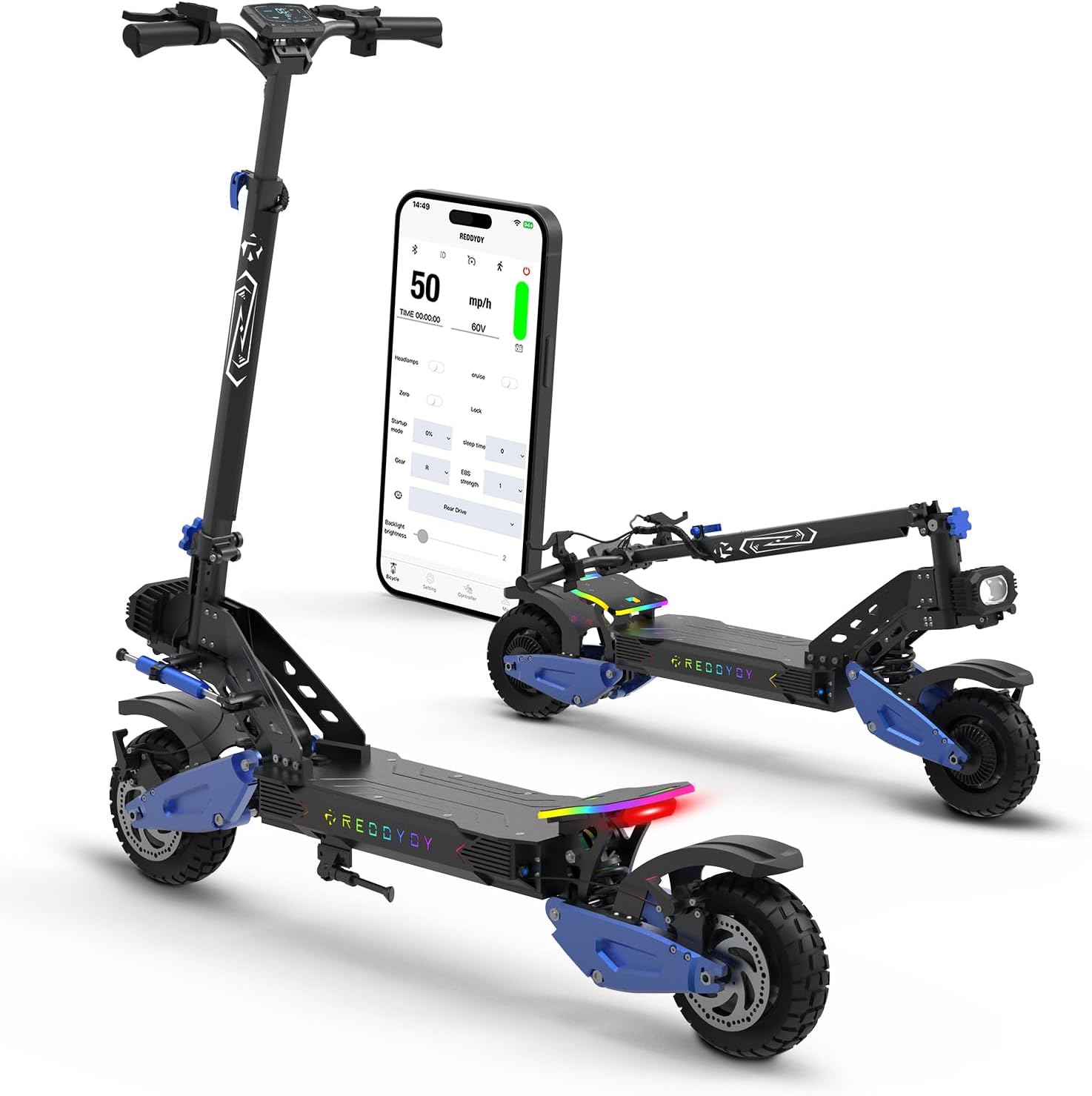 Electric Offroad Scooter 40-50 MPH Fastest Dual Motor Adult Scooter, 5000W Peak, 55-Mile Long Range, 10.5' Off-Road Tires, 60V 25Ah Battery