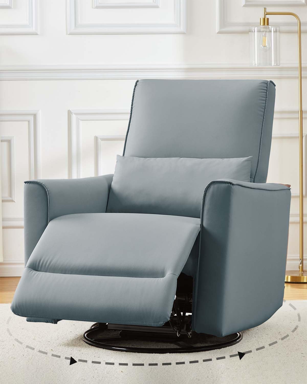 GarveeHome Recliner Chair, 360° Swivel Rocker Glider Nursery Chair with Padded Armrest and Deep Seat, PU Leather Upholstered Reclining Sofa Chair for Living Room, Bedroom and Nursery (Silver)