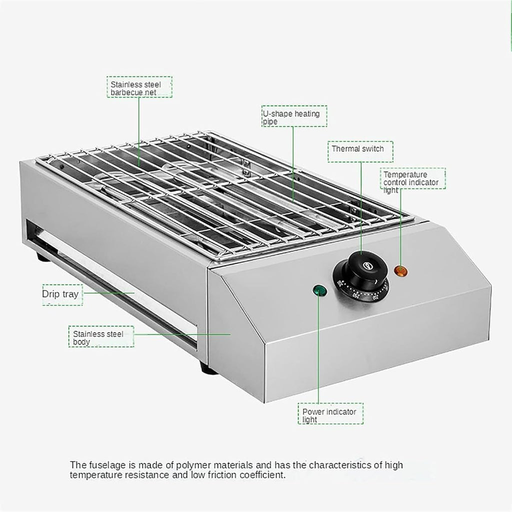 Portable Smokeless BBQ Grill Kebab Machine, 1800W Electric BBQ, Stainless Steel Barbecue Grill, Nonstick Coating, Temperature Control for Indoor Outdoor Picnic