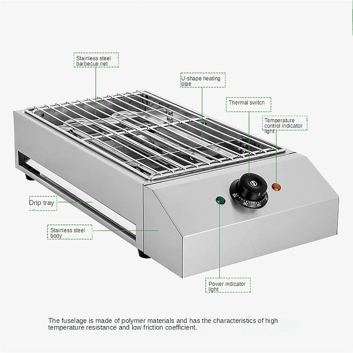 Portable Smokeless BBQ Grill Kebab Machine, 1800W Electric BBQ, Stainless Steel Barbecue Grill, Nonstick Coating, Temperature Control for Indoor Outdoor Picnic