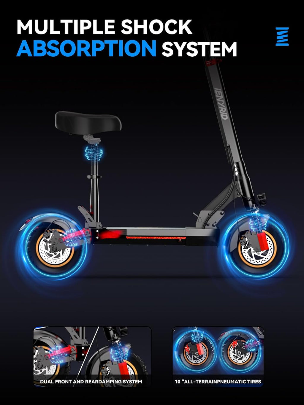 AONIU M4 Electric Scooter For Adults With Seat Off Road Escooter Fast 25-30mph E Scooter 300 Lbs+ Heavy Duty Electric Scooters Long Range 31 Miles All Terrain Foldable For Teens Commuting