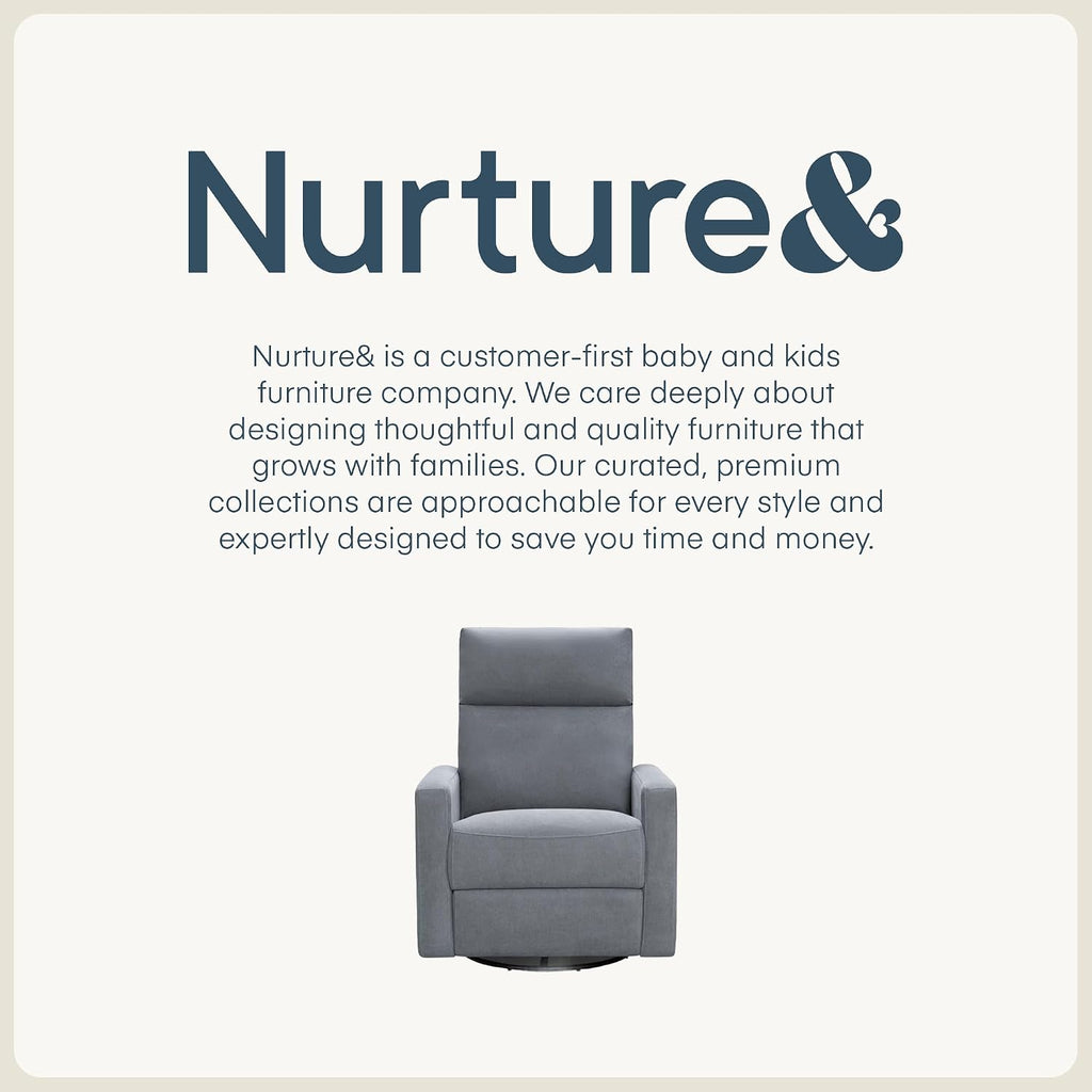 Nurture& The Glider Plus - Premium Nursery Power Recliner | Swivel Chair with Adjustable Head Support and Adjustable Lumbar Support | Built-in USB - The Ultimate Comfort for Nursing, Relaxing (Gray)