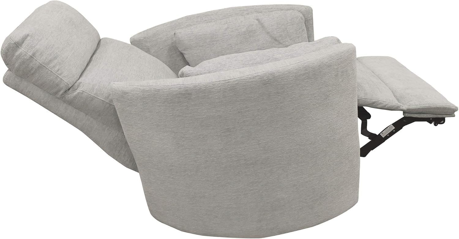 Pemberly Row Polyester Power Swivel Glider Recliner in Mineral White with USB Charging Ports and 2 Comfort Pillows for Living Room