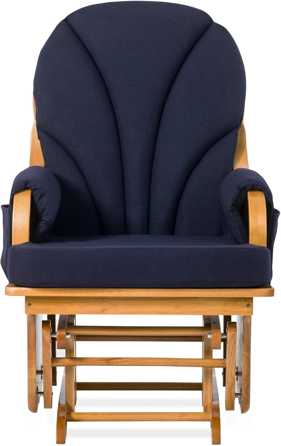 Foundations Lullaby Wood Base Glider Rocker - Baby Feeding and Rocking Chair for Nursery, Daycare Environment - Nursery Rocking Chairs with Padded Foam Arm Rests - (Natural/Blue)