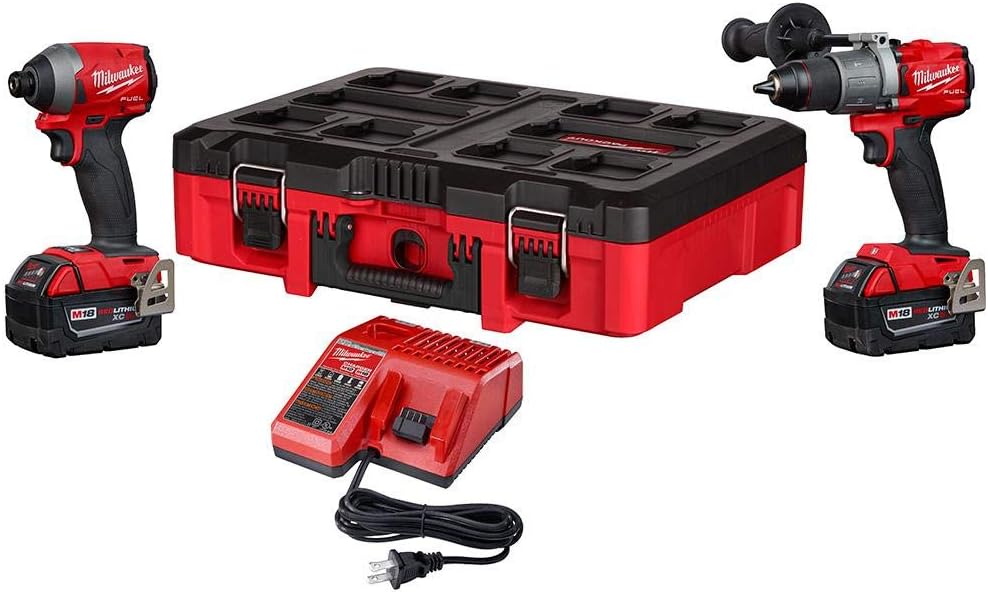 Milwaukee 2997-22PO M18 Fuel 18 Volt lithium-Ion Cordless Brushless Impacte Driver and Hammer Drill Combo Kit with Packout Case
