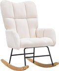 VEVOR Rocking Chair Nursery, Glider Rocking Chair with Soft Seat and High Backrest, 250 lbs Weight Capacity Teddy Fabric, Upholstered Glider Rocker Chair for Nursery, Bedroom, Living Room, Ivory White