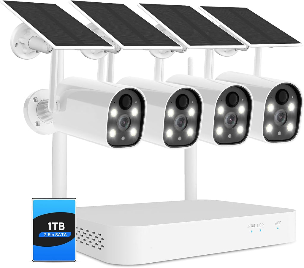 Hiseeu Solar Wireless Security Camera System Outdoor, 10-Channel 2K NVR, 4MP Battery Cameras, AI Human Detection, Color Night Vision, 2-Way Audio, 1TB HDD