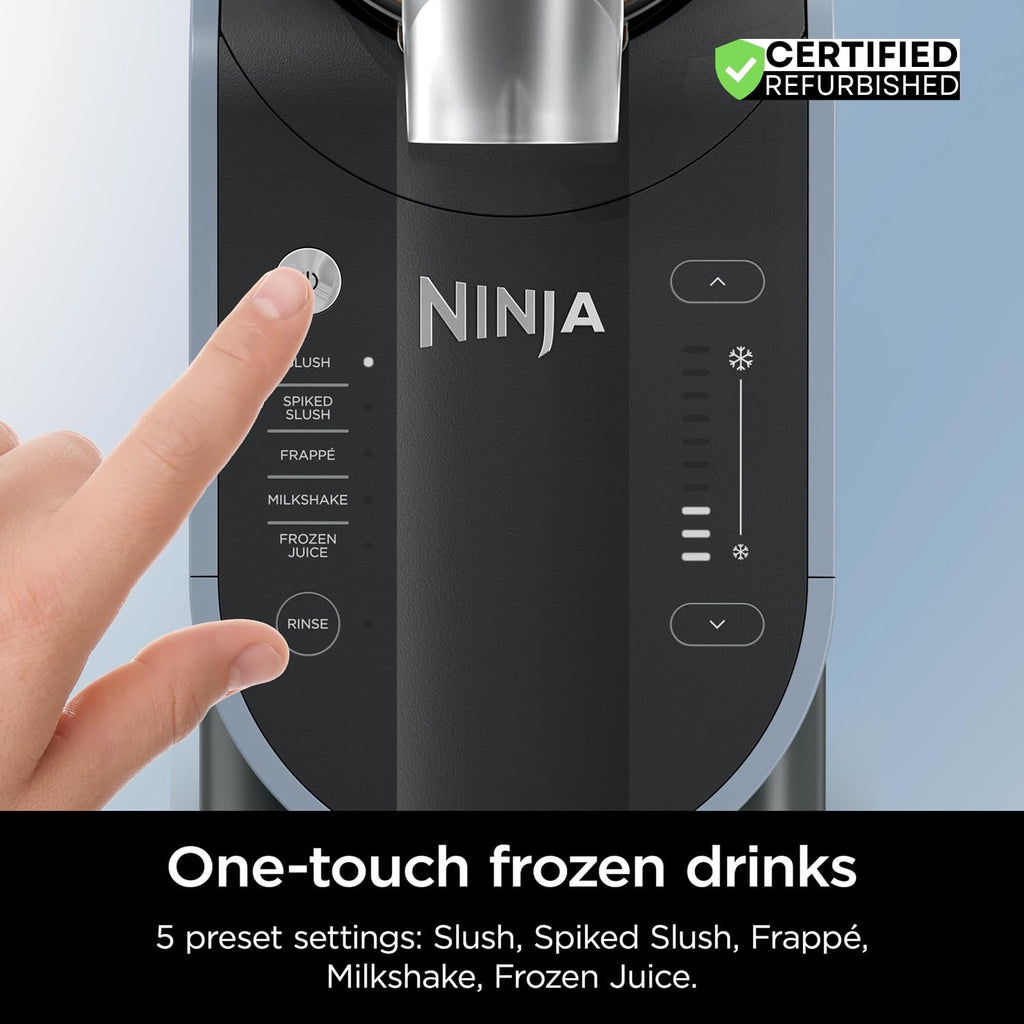 Ninja FS301 SLUSHi 88 oz. Frozen Drink & Slushie Machine (Renewed) Bundle with Deco Essentials Collapsable Water Bottle BPA Free 24oz Gray/Stainless and 1 YR CPS Enhanced Protection Pack