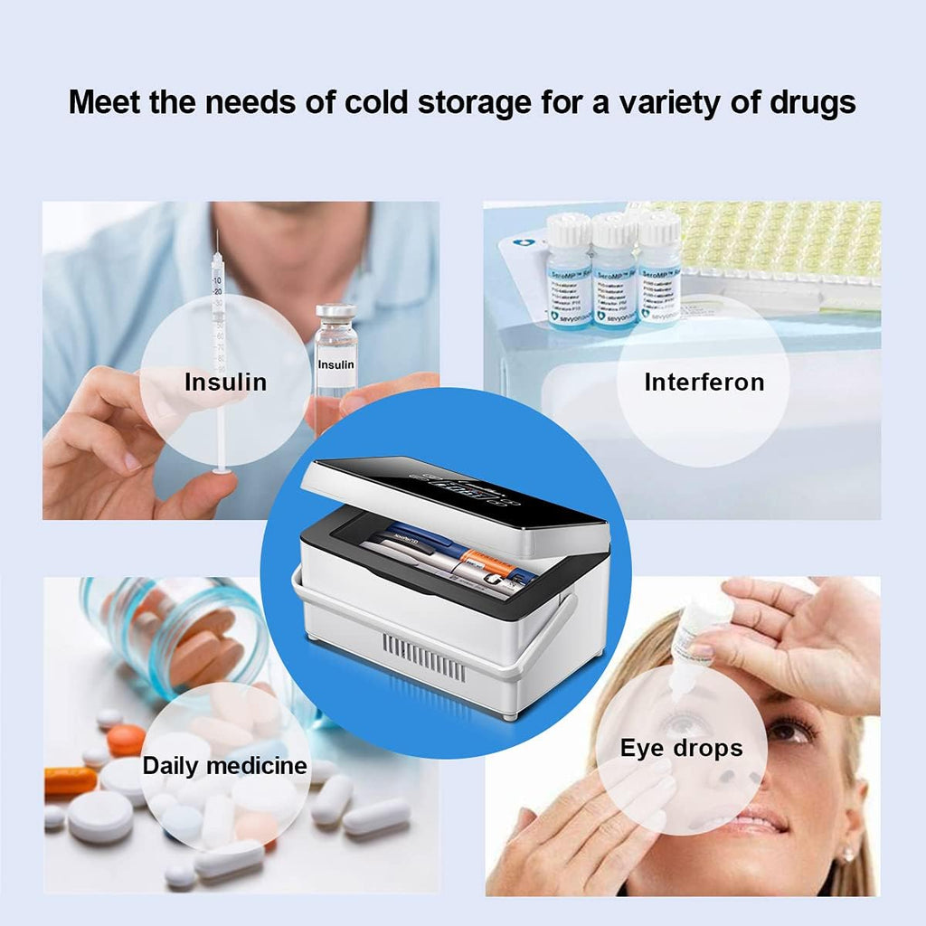 （Upgraded version） Insulin Cooler Case portable Diabetic cooler Box Mini Drug Refrigerator Keeping Cooling 2-8℃ with handle, alarm & USB Chargerable（1 layer Celsius temperature