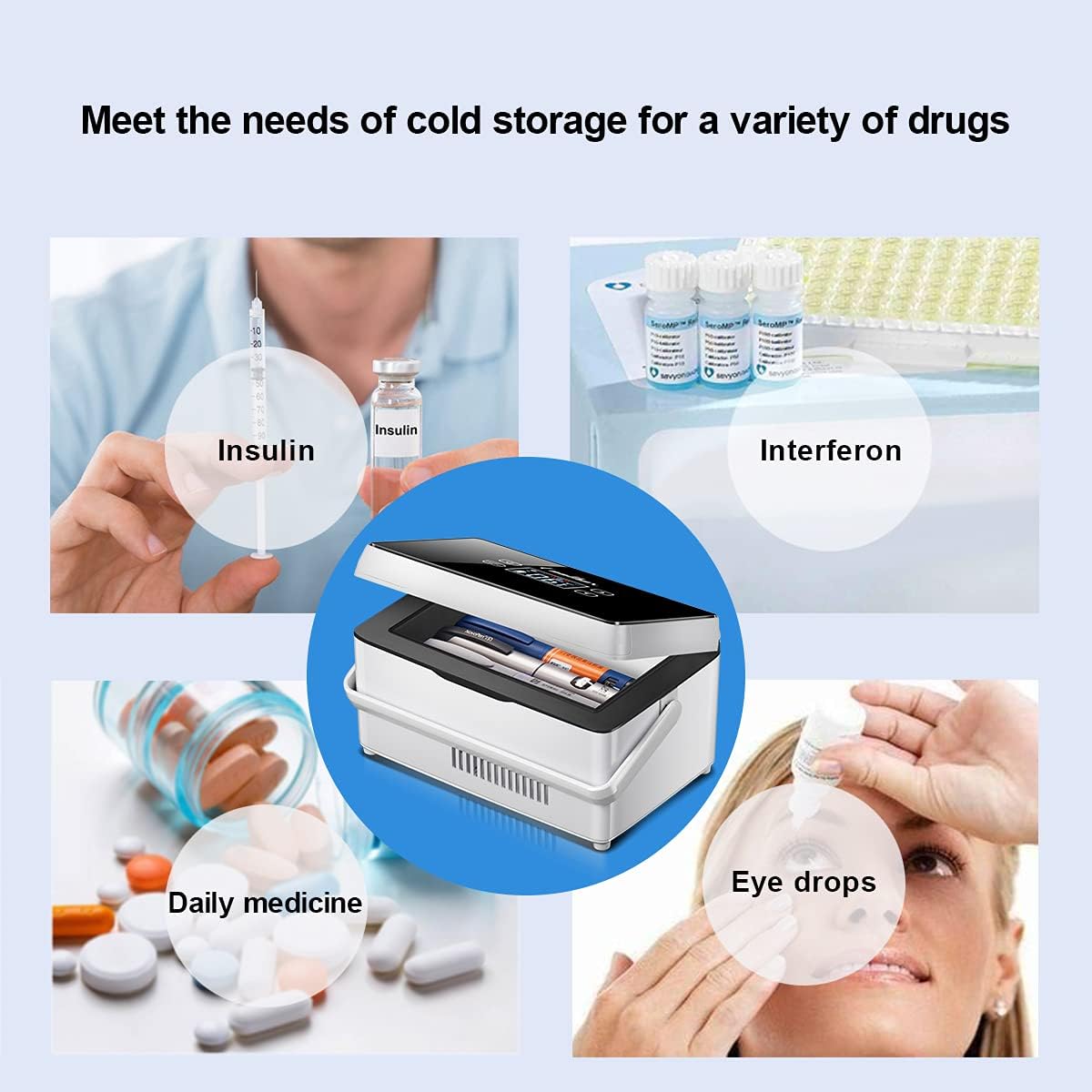 （Upgraded version） Insulin Cooler Case portable Diabetic cooler Box Mini Drug Refrigerator Keeping Cooling 2-8℃ with handle, alarm & USB Chargerable（1 layer Celsius temperature