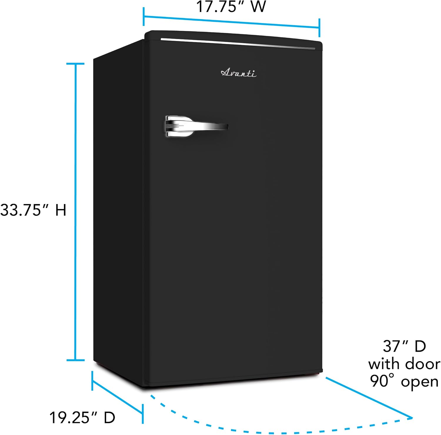 Avanti Mini Fridge Retro Design Compact Refrigerator for Home Office or Dorm, Features Single Door Removable Glass Shelves Manual Defrost and Mechanical Adjustable Temp Control, 3.0-Cu.Ft, Black