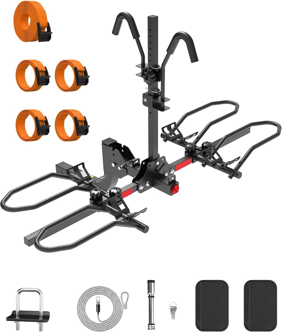 PAULINN Ebike Rack for Tow Hitch, Heavy Duty 2 Bike Folding Bicycle Car SUV Racks for E Bike,Fat Tire and Standard, 2' Hitch Receiver, 200 LBS