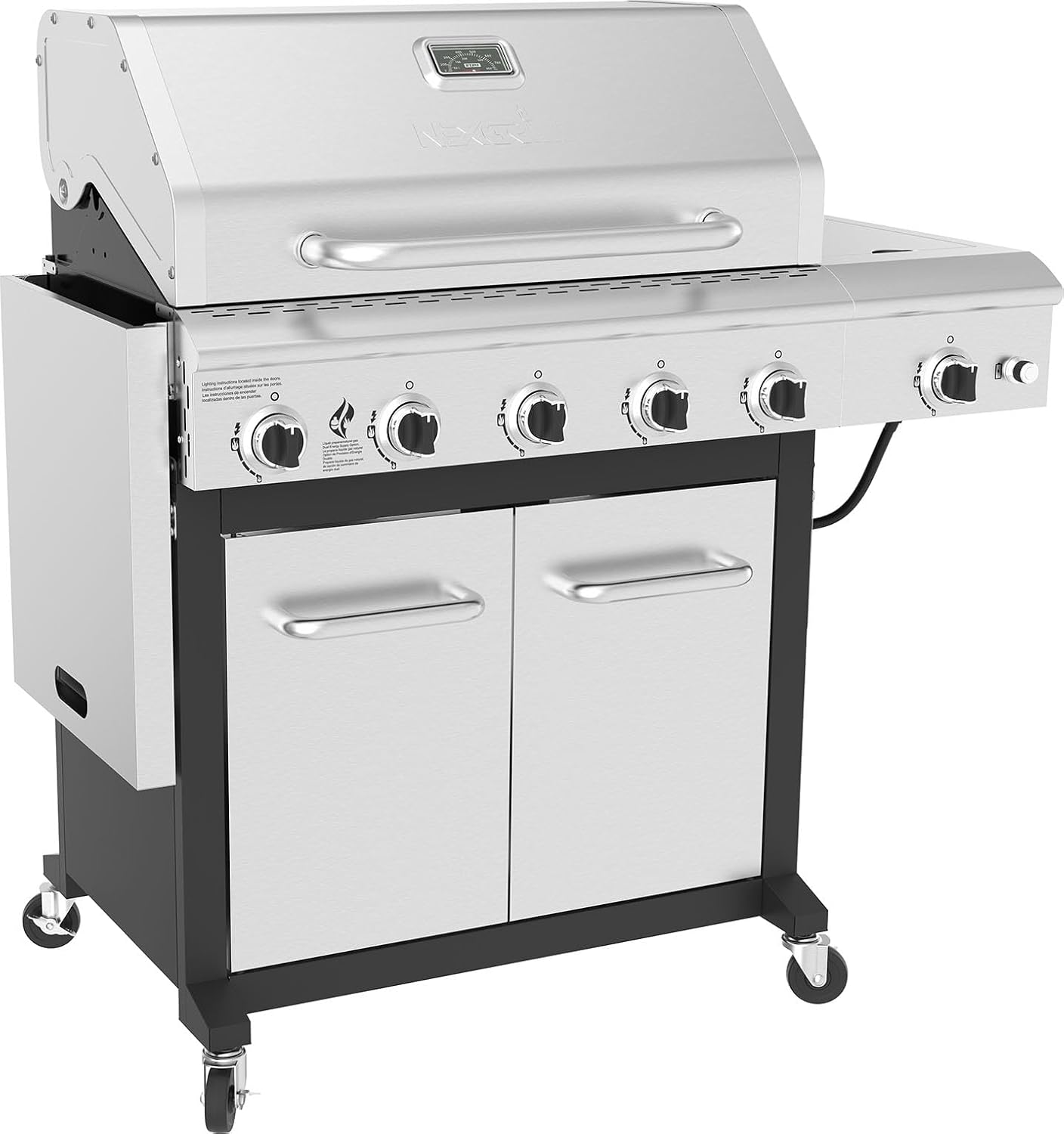 Nexgrill Deluxe 5-Burner Propane BBQ Grill with Side Burner and Foldable Side Table, Stainless Steel Control Panel, Electric Ignition, 60,000 BTUs Output, Gas Grill Perfect for Gatherings - 720-1046