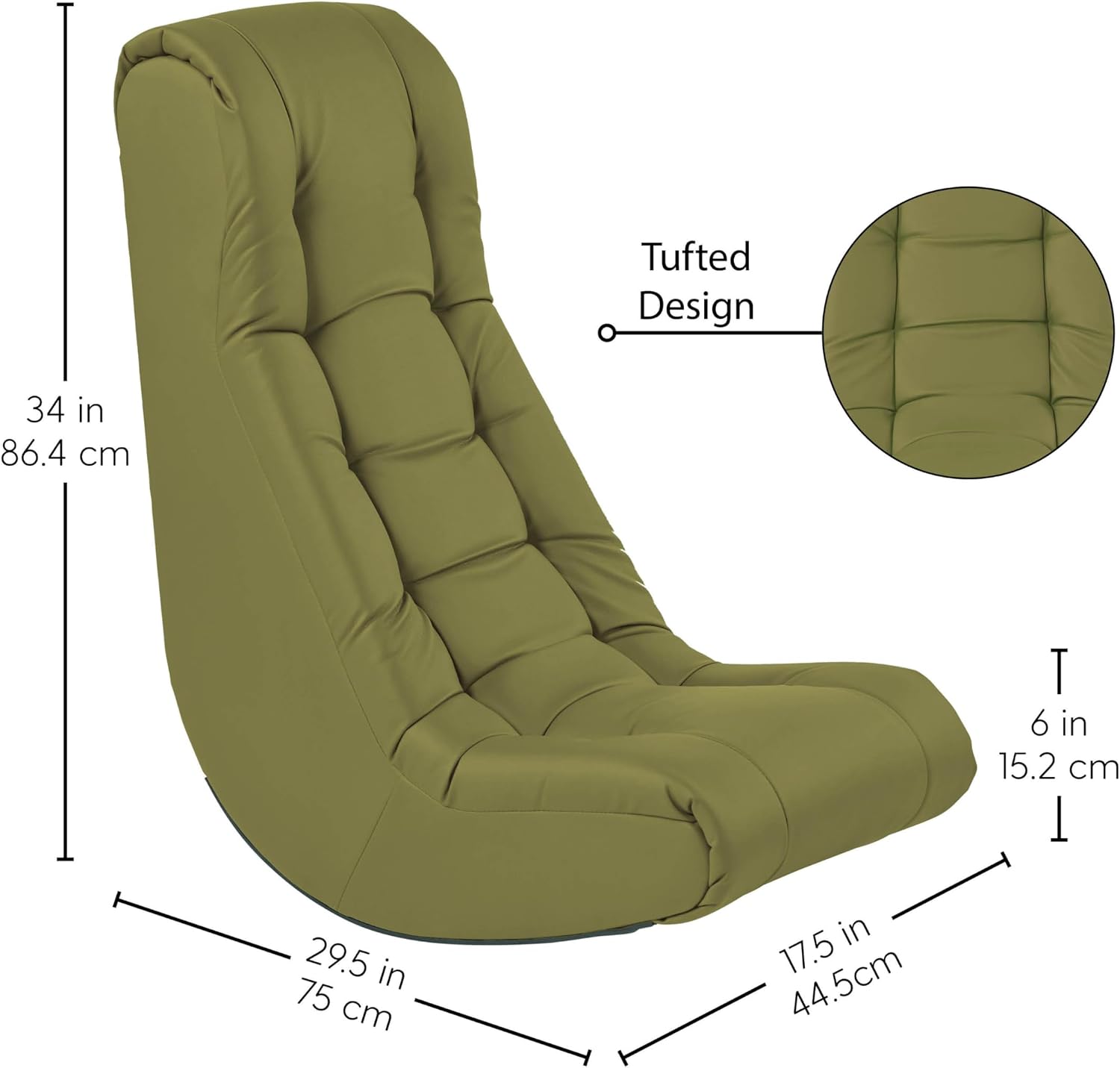FDP Tufted Floor Rocker for Kids, Teens and Adults; Comfortable, Ergonomic Chair for Reading, Playing Video Games, or Watching TV - Fern Gray, 10488-FG