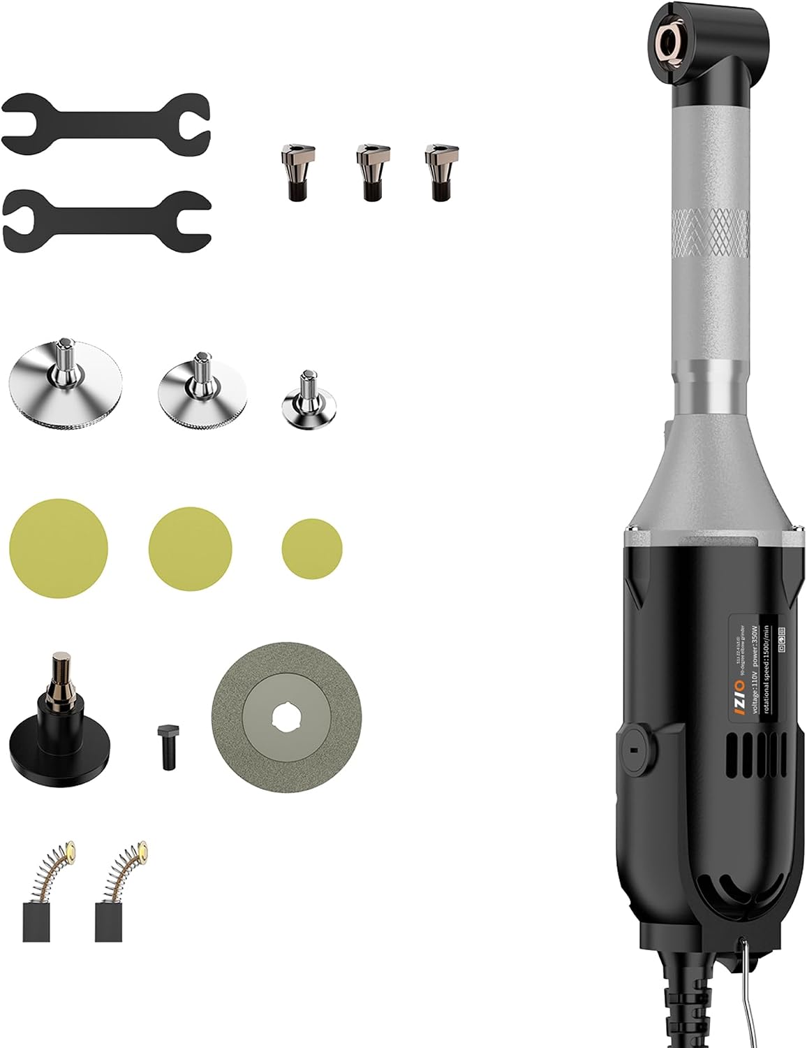 IZIO Multi-Purpose Electric Die Grinder Kit - 6 Variable Speed Polisher & Sander, Compact 1' Rotary Angle Grinder for Metal/Wood Crafting, DIY & Professional Grinding Tool (Black)