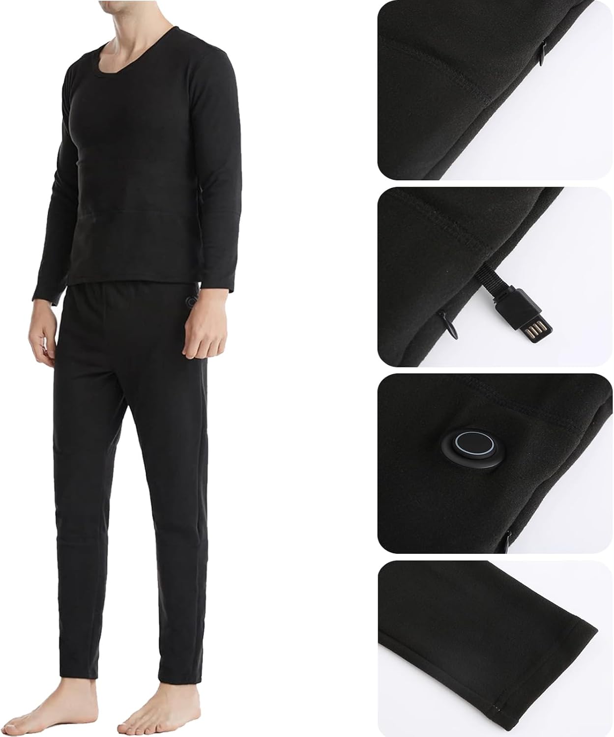 28 Zones Heated Thermal Underwear Set for Men USB Electric Heating Shirt Pants with APP Temperature Adjustment