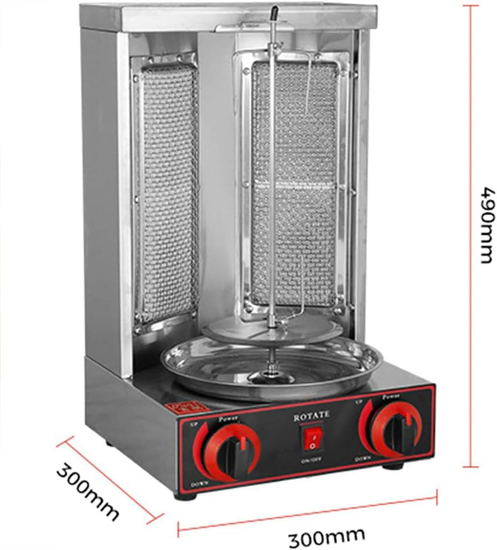 Electric Kebab Grill Vertical Broiler Gyro Meat Rotisserie with Burners, Temperature Adjustment 50-350℃, Ideal for Commercial and Home Use(Silver-M)