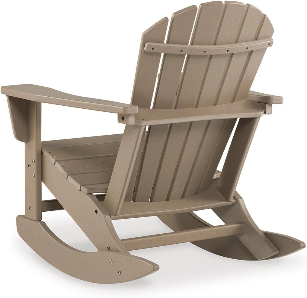 Signature Design by Ashley Sundown Treasure Cottage Weather Resistant Outdoor Rocking Chair with 1 Cup Holder, Light Brown
