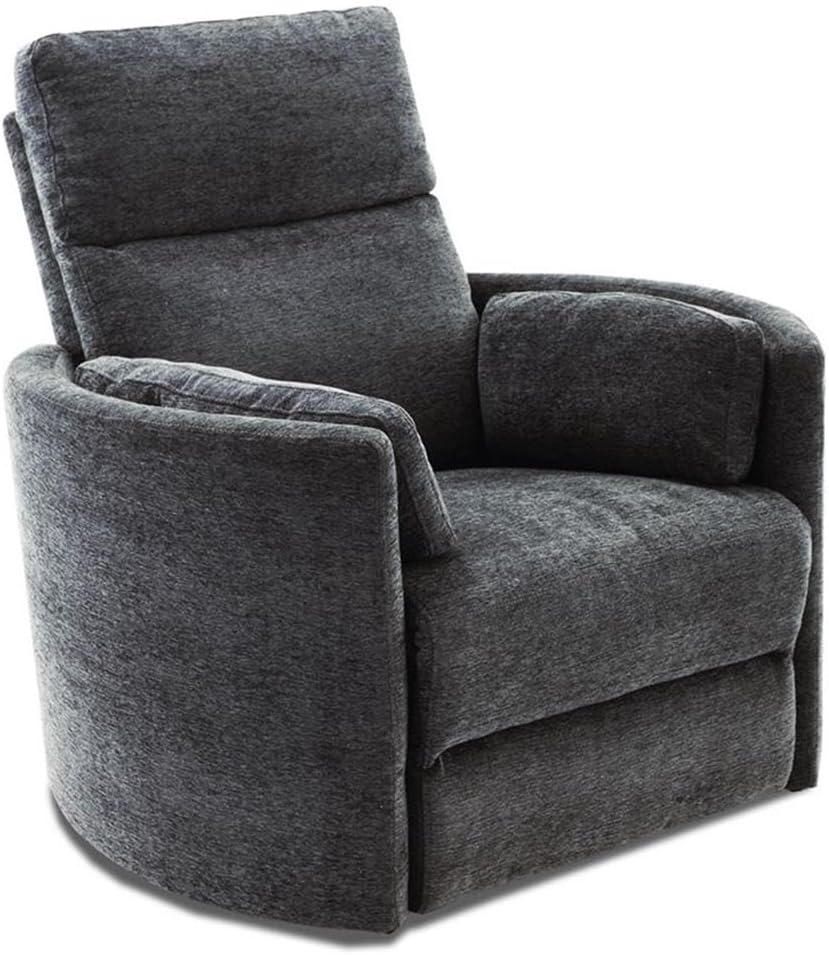 Pemberly Row Polyester Fabric Power Swivel Glider Recliner in Black with USB Charging Ports and 2 Comfort Pillows for Living Room