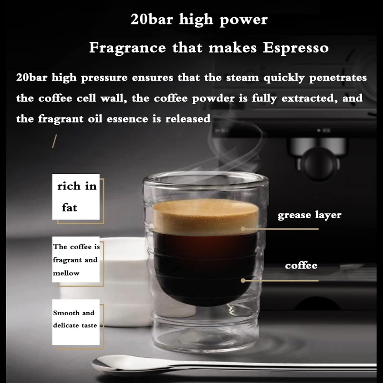 Coffee machine Espresso Machine 20 Bar Espresso Maker Small Commercial Steam Coffee Machine For Home Use,Double Cup Split, Suitable For Cappuccino Mocha Latte