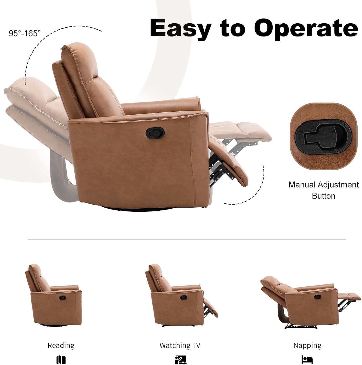 EBELLO Manual Recliner Sofa Furniture Set for Living Room, Included 1 Seat Swivel Glider Recliner Chair and a Wall-Hugger 2 Seat Loveseat Reclining Couch for Home, Office, Brown