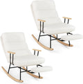 Giantex Rocking Chair Nursery, Teddy Upholstered Rocker Chair w/ 5-level Adjustable Backrest & Retractable Footrest, Rubber Wood Legs & Felt Foot Pads, Modern Accent Chair for Living Room, Bedroom (2)