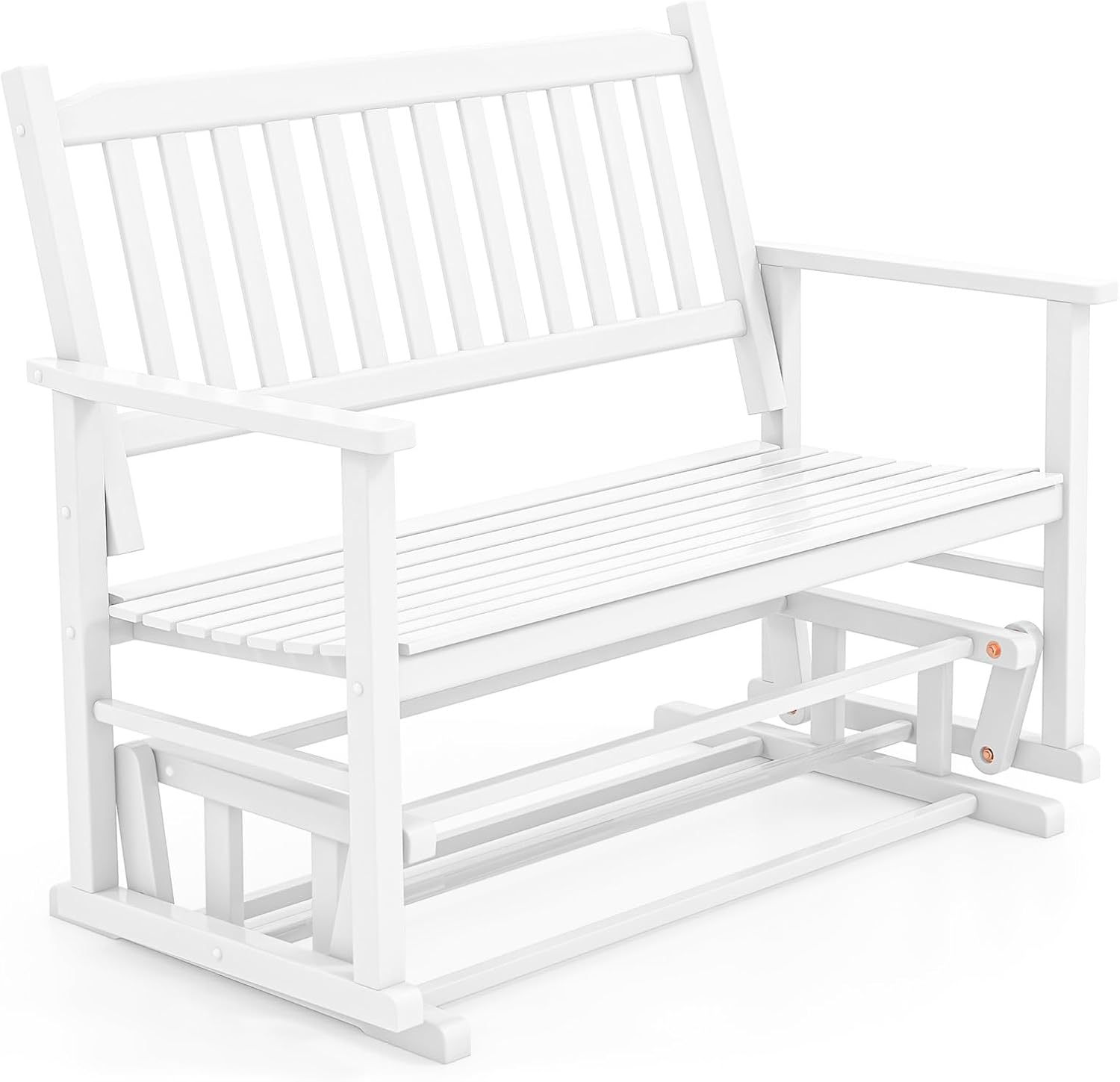 Giantex Outdoor Glider Bench Chair - 2 Person Loveseat, Porch Rocking Glider with Safe & Gentle Gliding, Solid Wood Frame, Slatted Seat, Curved Backrest, 500 Lbs Weight Capacity, Patio Glider (White)