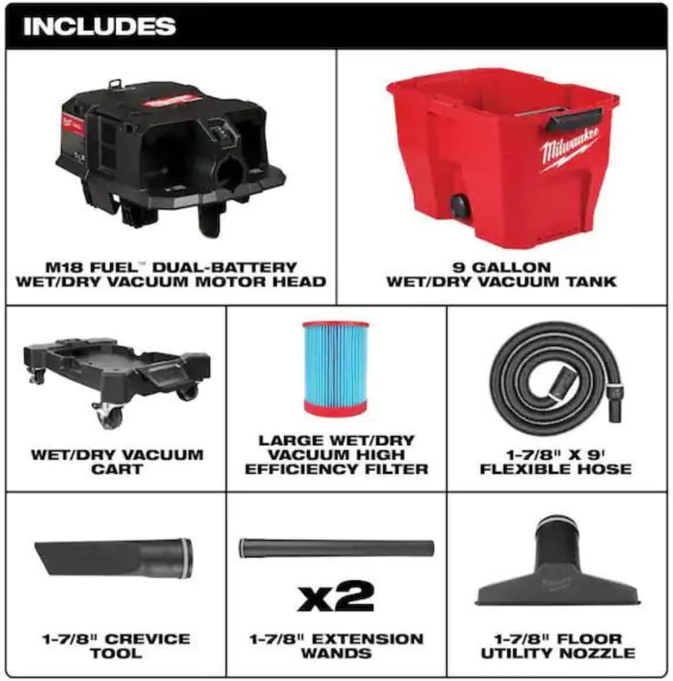 Milwaukee 0920-20 M18 Fuel 9 Gallon DualBattery Wet/Dry Vacuum (Bare Tool)