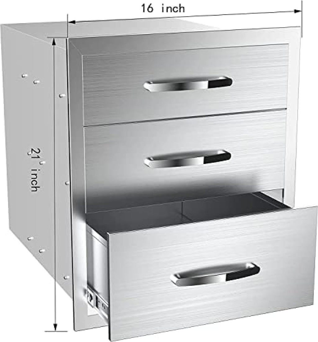 Outdoor Kitchen Drawer BBQ Drawer Outdoor Kitchen Access Drawers Horizontal- Stainless Steel Double Drawers for Outdoor Kitchen Grilling Station Or BBQ Island,16Wx23Dx21H