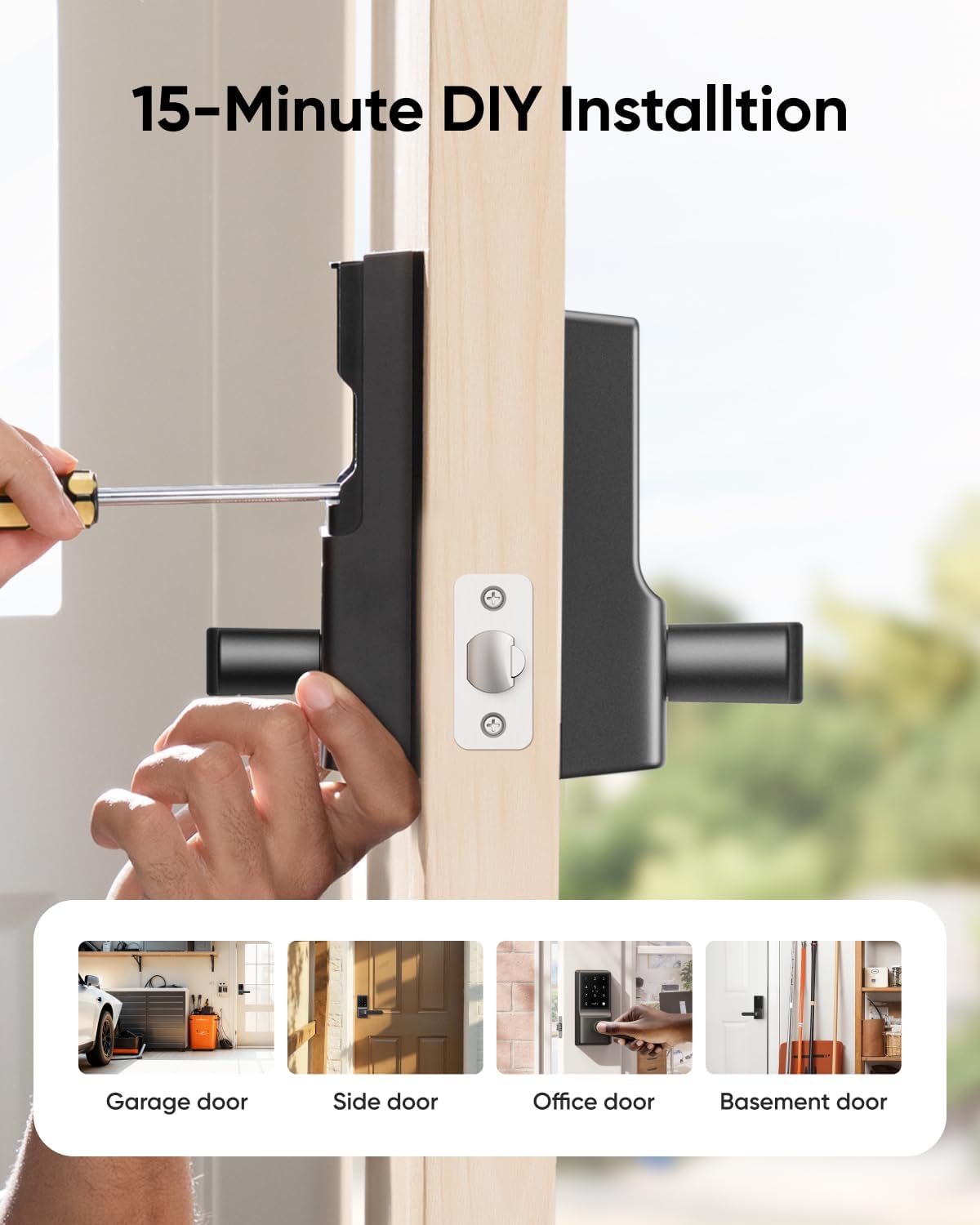 eufy Security Smart Lock C33, Keypad Door Lock with Handle, Fingerprint Door Knob, Keyless Entry Door Lock for Front Door and Bedrooms, Electronic Deadbolt, Wi-Fi, App Control, IP53 Waterproof, Black
