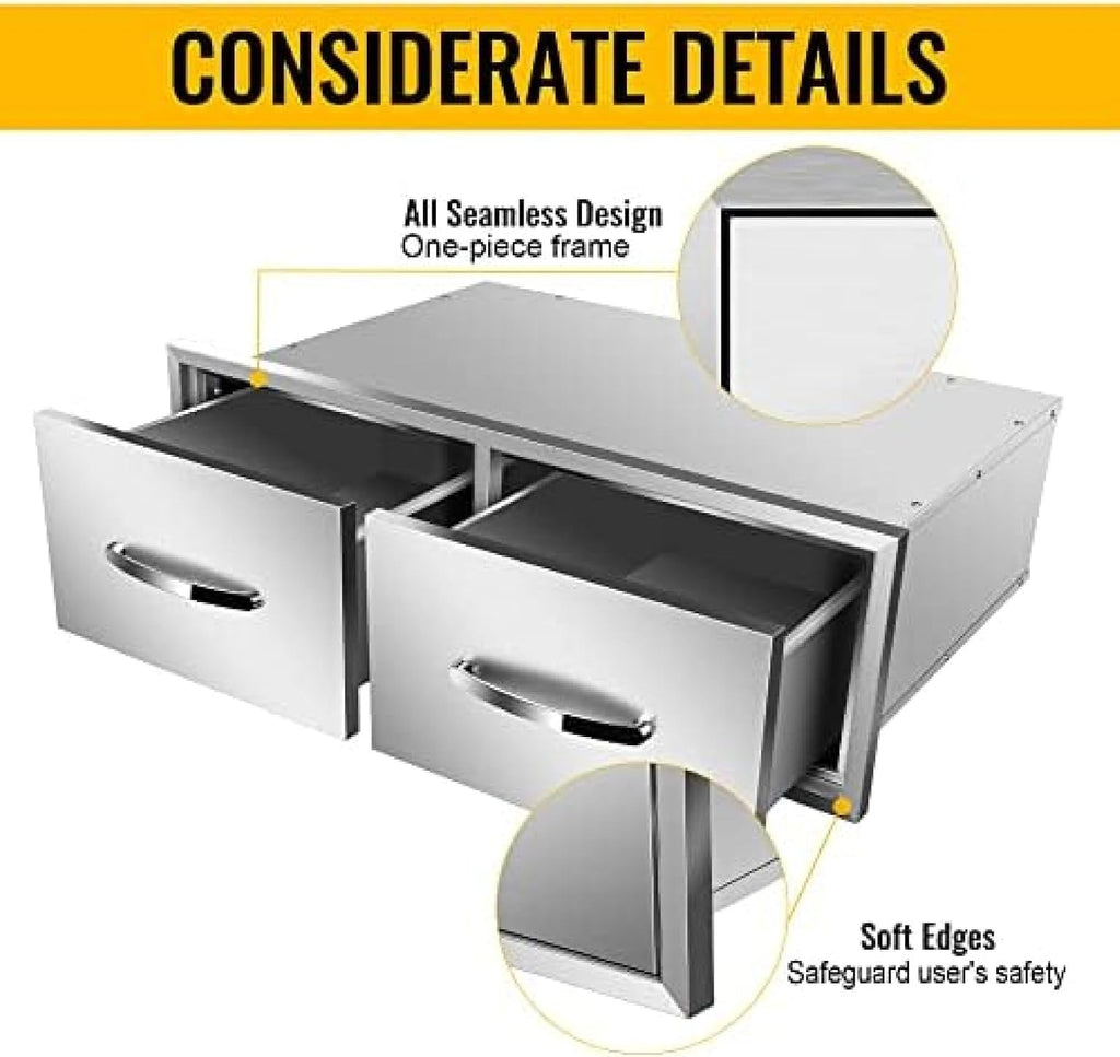 Outdoor Kitchen Drawer BBQ Drawer Outdoor Kitchen Access Drawers Horizontal- Stainless Steel Double Drawers for Outdoor Kitchen Grilling Station Or BBQ Island,30Wx20Dx10H