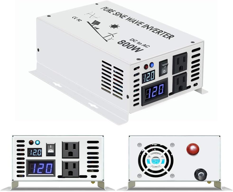 WZRELB 800w 12v 120v DC AC Power Inverter Converter Pure Sine Wave Solar Generator for Home