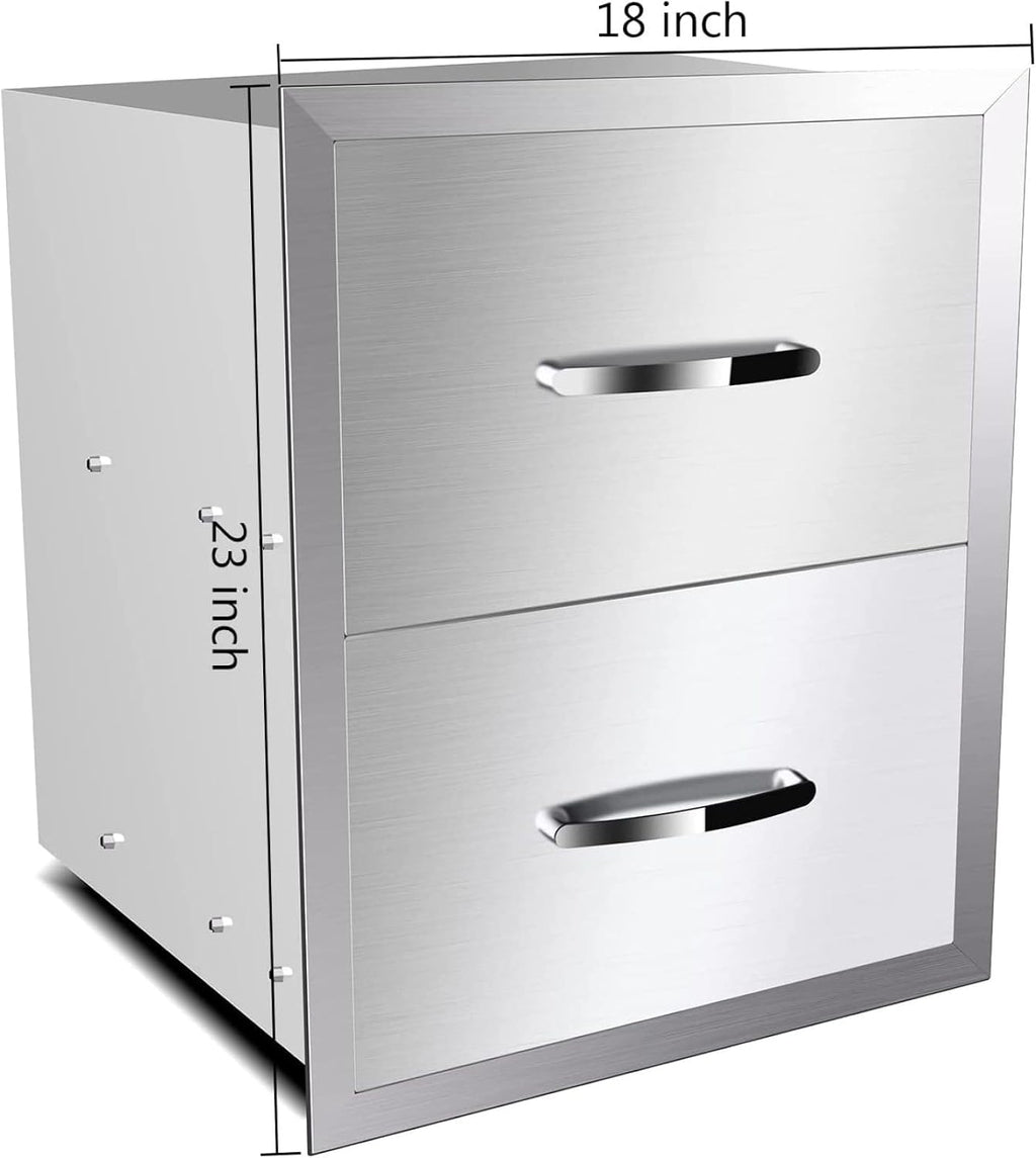 Stainless Steel Double Drawers for Outdoor Kitchen Grilling Station - 18Wx23Dx23H